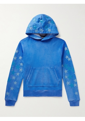 AMIRI - Pigment Spray Star Leather-Trimmed Cotton-Jersey Hoodie - Men - Blue - XS