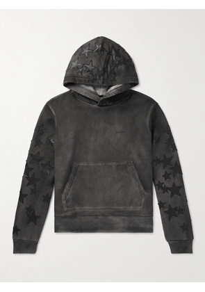 AMIRI - Pigment Spray Star Leather-Trimmed Cotton-Jersey Hoodie - Men - Black - XS
