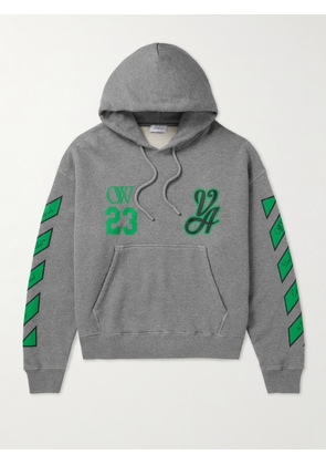 OFF-WHITE - Printed Cotton-Jersey Hoodie - Men - Gray - S