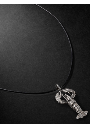 ANNOUSHKA - Lobster Locket 18-Karat Blackened White Gold, Diamond and Leather Pendant Necklace - Men - Silver