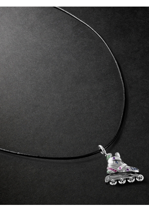 ANNOUSHKA - Miami Rollerskate 18-Karat Blackened and White Gold, Multi-Stone and Leather Pendant Necklace - Men - Silver