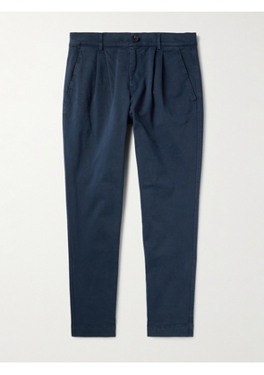 Mr P. - Tapered Pleated Garment-Dyed Cotton-Blend Twill Trousers - Men - Blue - 28
