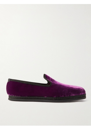 TOM FORD - Neal Grosgrain and Leather-Trimmed Velvet Slippers - Men - Purple - UK 7
