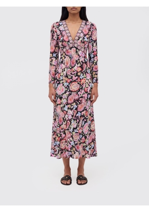 RIXO LONDON Floral Print Long-Sleeved Silk Midi Sheath Dress with V-Neck