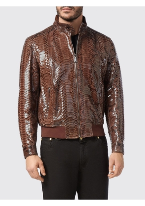 BILLIONAIRE Snakeskin Leather Bomber Jacket with High Collar and Zip Closure