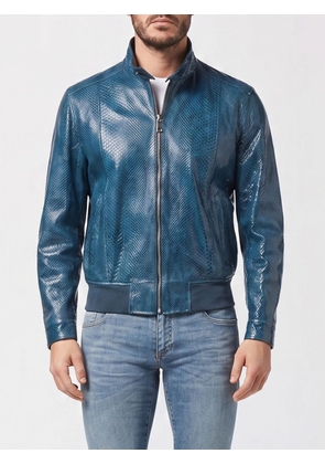 BILLIONAIRE Snakeskin Leather Bomber Jacket with High Collar and Zip Closure