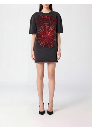PHILIPP PLEIN Butterfly Tattoo Mini Sheath Dress in Cotton with Sequin Embroidery
