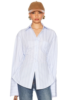Helsa Stripe Poplin Lace Back Shirt in Blue Multi Stripe - Baby Blue. Size S (also in ).