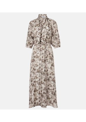 Max Mara Printed tie-neck silk twill midi dress