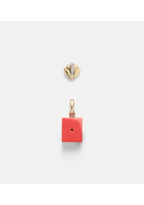 Yvonne Leon Coquillage and Le Cubo 9kt gold single earring and pendant set with diamonds