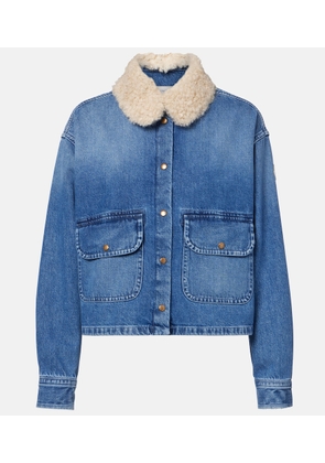 Moncler Teddy-trimmed denim shirt