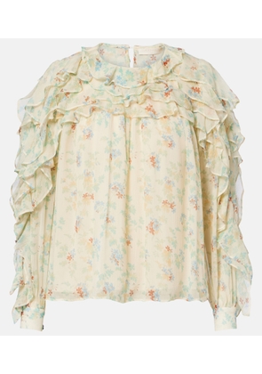 Ulla Johnson Willow ruffled floral silk blouse