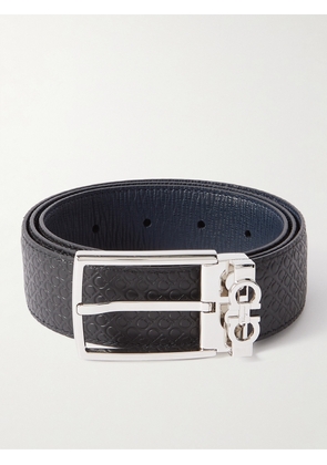 FERRAGAMO - 3.5cm Reversible Debossed Leather Belt - Men - Blue - EU 85