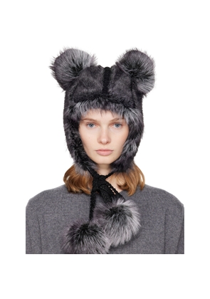 Anna Sui SSENSE Exclusive Black & Gray Faux Fur Teddy Bear Hat
