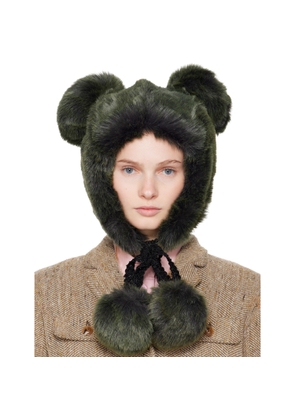 Anna Sui SSENSE Exclusive Green Faux Fur Teddy Bear Hat