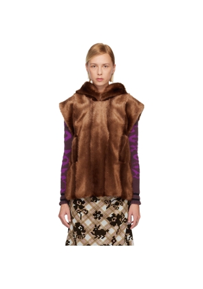 Anna Sui SSENSE Exclusive Brown Sleeveless Faux-Mink Hoodie