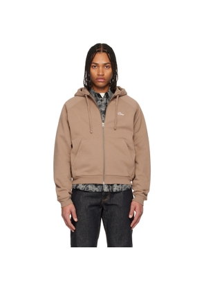 Dime Taupe Cursive Small Logo Zip Hoodie