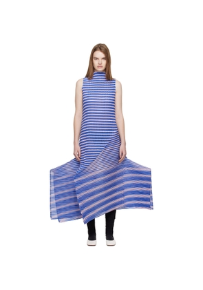 ISSEY MIYAKE Navy Generic Stripes Machine Pleats Midi Dress