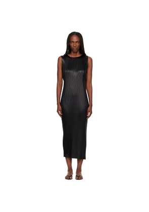 ISSEY MIYAKE Black Glossed Metal Pleats Midi Dress