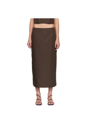 St. Agni Brown Paper Taffeta Column Midi Skirt