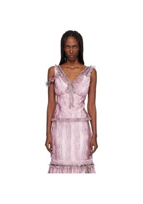 Anna Sui Pink Crushed Satin Bow Tank Top