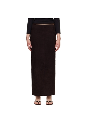 St. Agni Brown Suede Column Midi Skirt