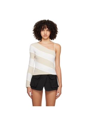 Kijun Beige & Off-White Oblique Long Sleeve T-Shirt