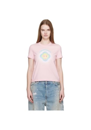 Casablanca Pink Airbrush Smiley Fitted Short Sleeve T‐shirt