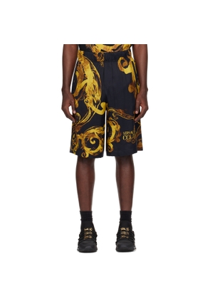 Versace Jeans Couture Black & Gold Watercolor Couture Shorts