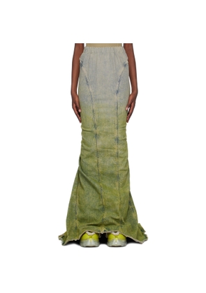 Rick Owens Moncler + Rick Owens Taupe & Green Al Denim Maxi Skirt