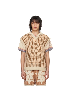 HARAGO Orange & Off-White Jacquard Vest