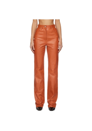 Ferragamo Orange Five-Pocket Leather Pants