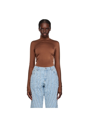 Mugler Brown Mock Neck Bodysuit