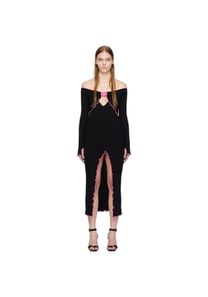 Versace Jeans Couture Black V-Emblem Midi Dress