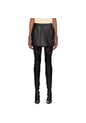 GCDS Black Hoop Leather Miniskirt