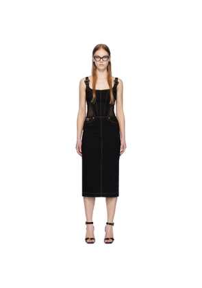 Versace Jeans Couture Black Baroque Buckle Denim Midi Dress