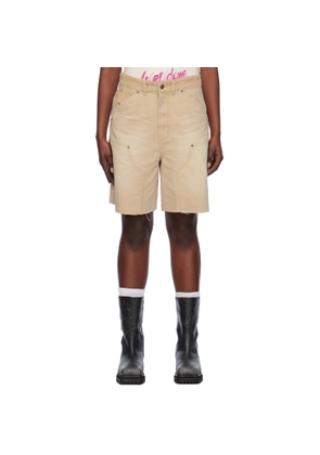 We11done Beige Raw Edge Shorts