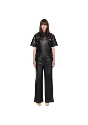 Stand Studio Black Vanna Faux-Leather Overalls