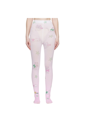 Sandy Liang White & Pink Graphic Tights
