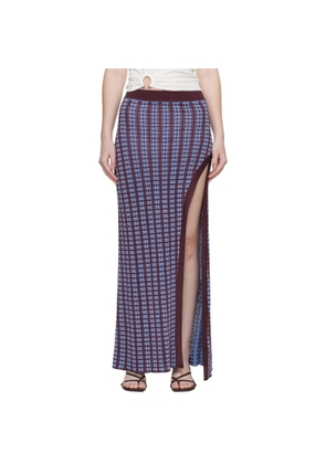 Rabanne Blue & Burgundy Knit Midi Skirt