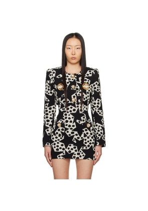 AREA Black & Off-White Crystal Medallion Blazer