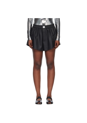 MM6 Maison Margiela Black Logo Patch Faux-Leather Shorts