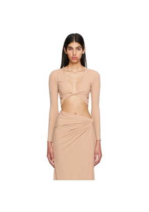 Atlein Beige Plunging Long Sleeve T-Shirt