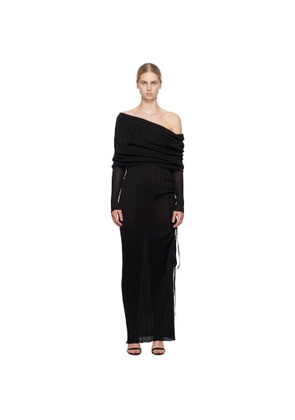 ALAÏA Black Draped Off Shoulder Maxi Dress