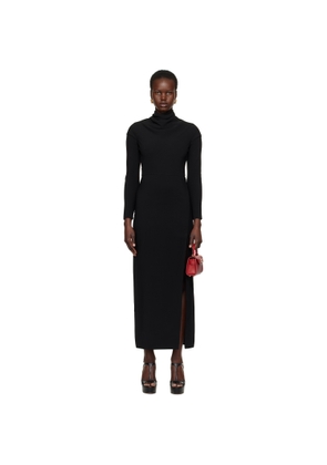 Versace Black Cady Draped-Neck Slit Maxi Dress