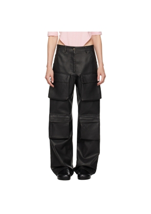 MSGM Black Pocket Faux-Leather Cargo Pants