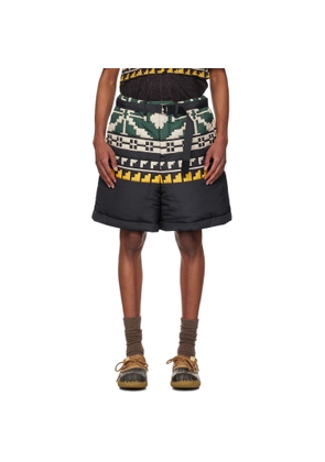 sacai Black & Green Knit Pattern Quilted Shorts