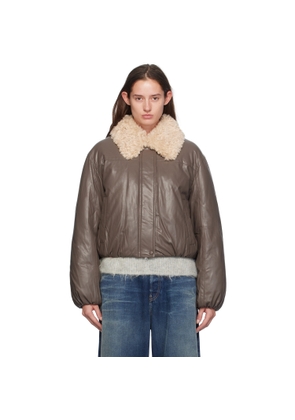 Stand Studio Taupe Fran Faux-Leather Bomber Jacket