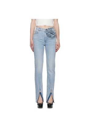 AREA Blue Flower Corsage Ankle Zip Jeans