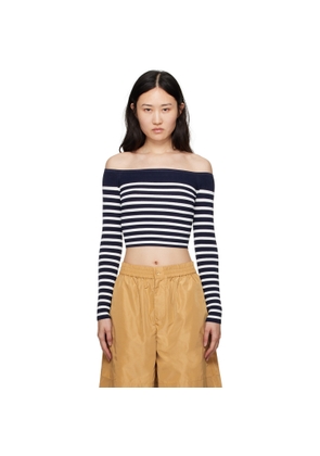 Staud Navy & White Float Long Sleeve T-Shirt